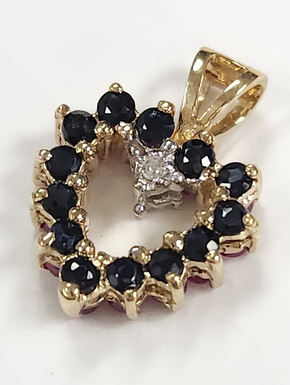 10KP Yellow Gold Ruby Sapphire & Diamond Reversible Heart Pendant , NWT - Picture 8 of 15